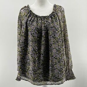 Sanctuary Floral Round‎ Neck Off Shoulder Smock Long Sleeve Blouse Women 1X Boho